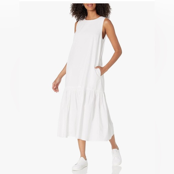 The Drop Women's Ilana Loose Sleeveless Wide-Hem Poplin Maxi Dress M White - Picture 2 of 5